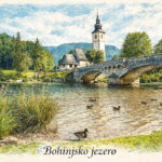 Digitalna ilustracija slovenskih pokrajin in zanimivosti - Bohinjsko jezero