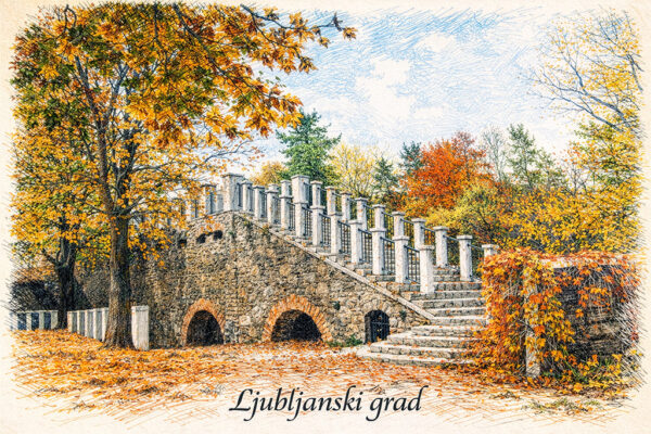 Digitalna ilustracija slovenskih pokrajin in zanimivosti - Ljubljanski grad
