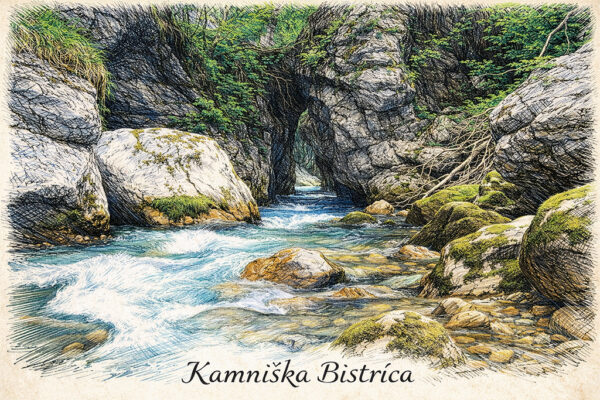 Digitalna ilustracija slovenskih pokrajin in zanimivosti - Kamniška Bistrica