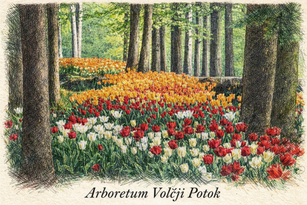 Digitalna ilustracija slovenskih pokrajin in zanimivosti - Arboretum Volčji Potok